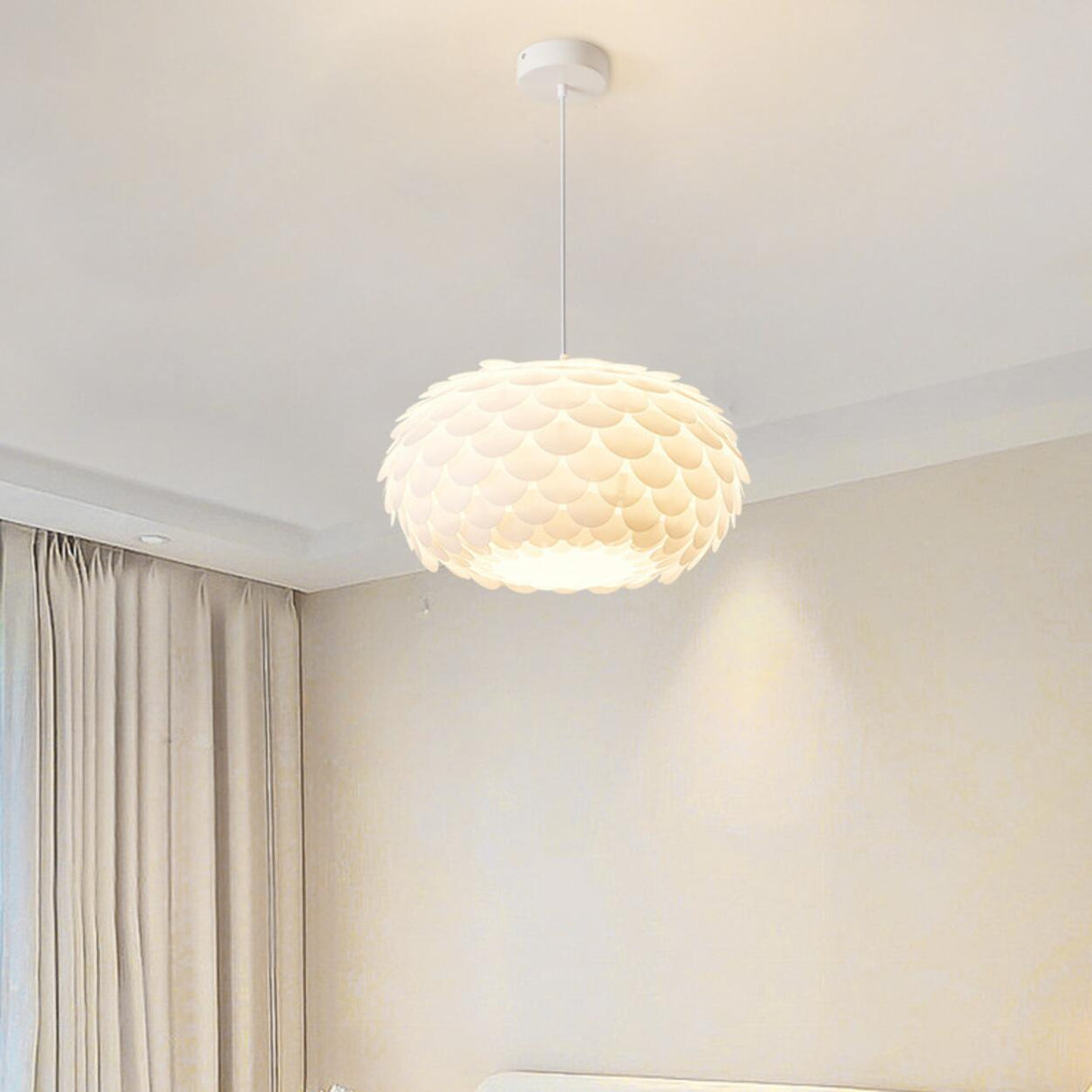 Modern White Swirl Drum Pendant Light Adjustable Height Image - 3