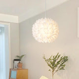 Modern White Swirl Drum Pendant Light Adjustable Height Image - 4