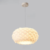 Modern White Swirl Drum Pendant Light Adjustable Height Image - 8