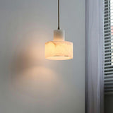 Modern White Texture Stone LED Cylinder Pendant Light Image - 1