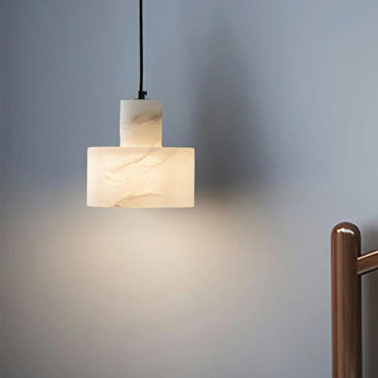 Modern White Texture Stone LED Cylinder Pendant Light Image - 2