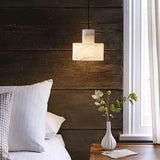 Modern White Texture Stone LED Cylinder Pendant Light Image - 3