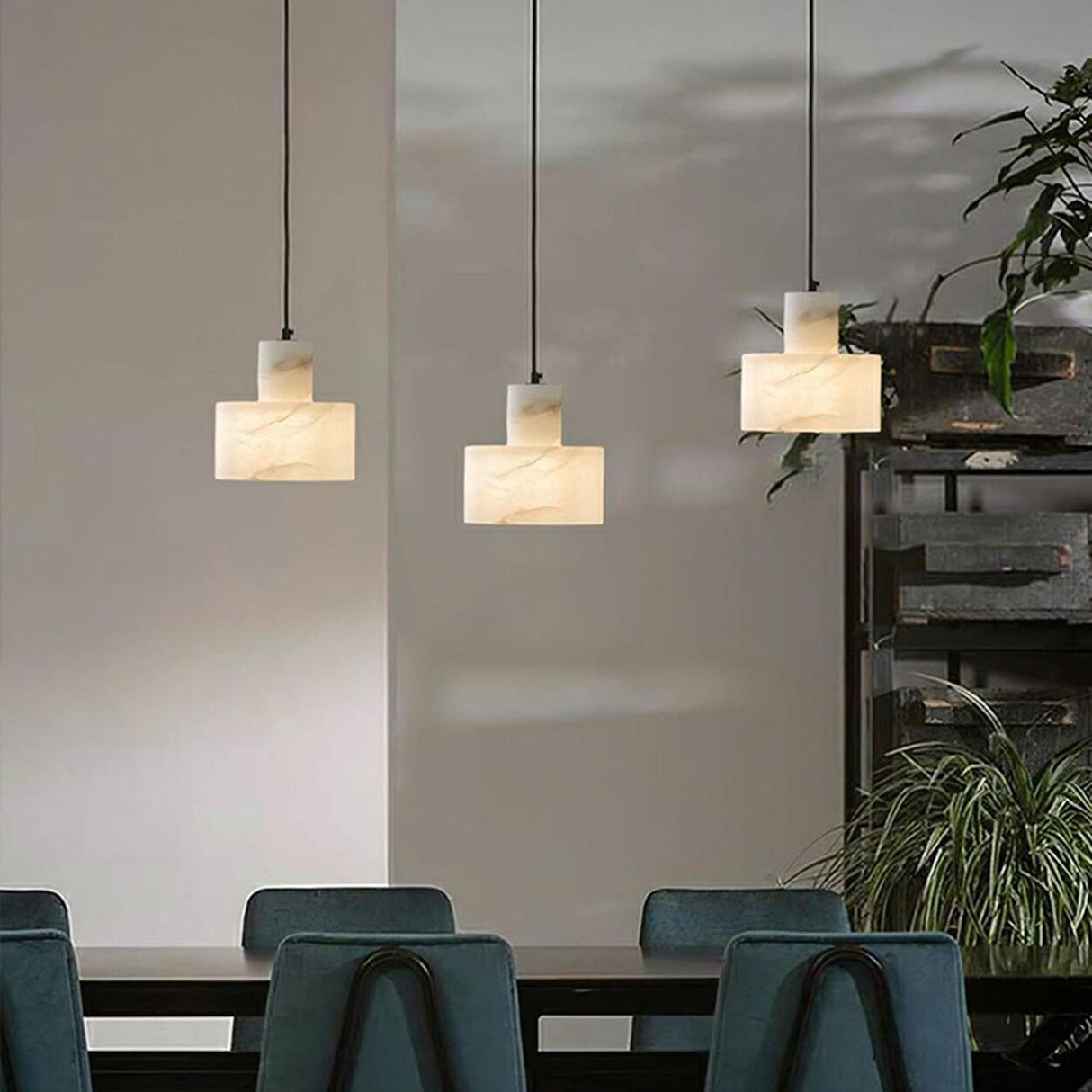 Modern White Texture Stone LED Cylinder Pendant Light Image - 4