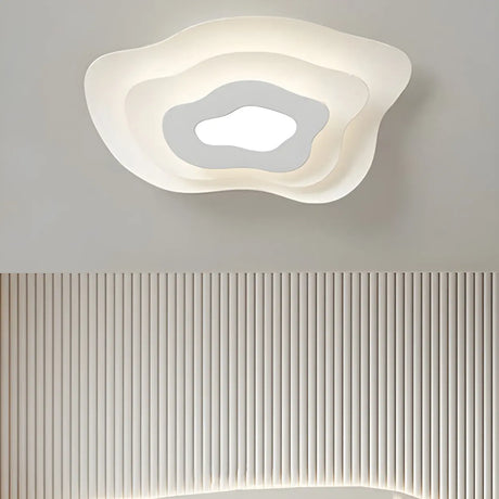 Modern White Tiered Geometric LED Flush Mount Light Image - 1