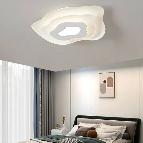 Modern White Tiered Geometric LED Flush Mount Light Image - 2