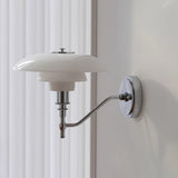 Modern White Tiered Glass and Chrome Wall Sconce Image - 4