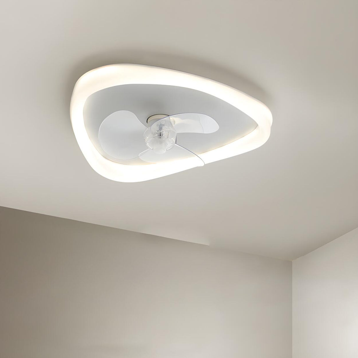 Modern White Triangular Flush Ceiling Fan with Light Image - 10