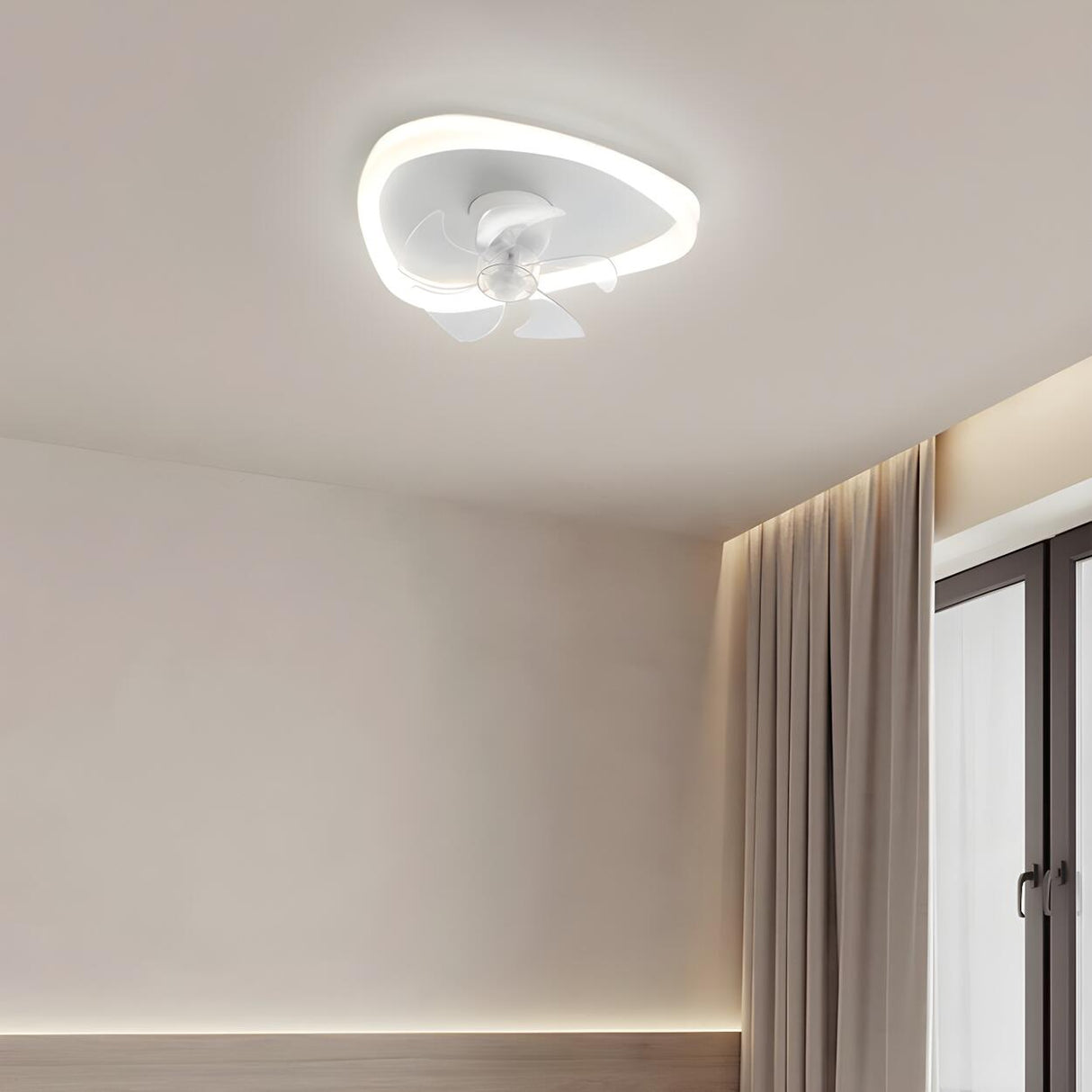 Modern White Triangular Flush Ceiling Fan with Light Image - 15