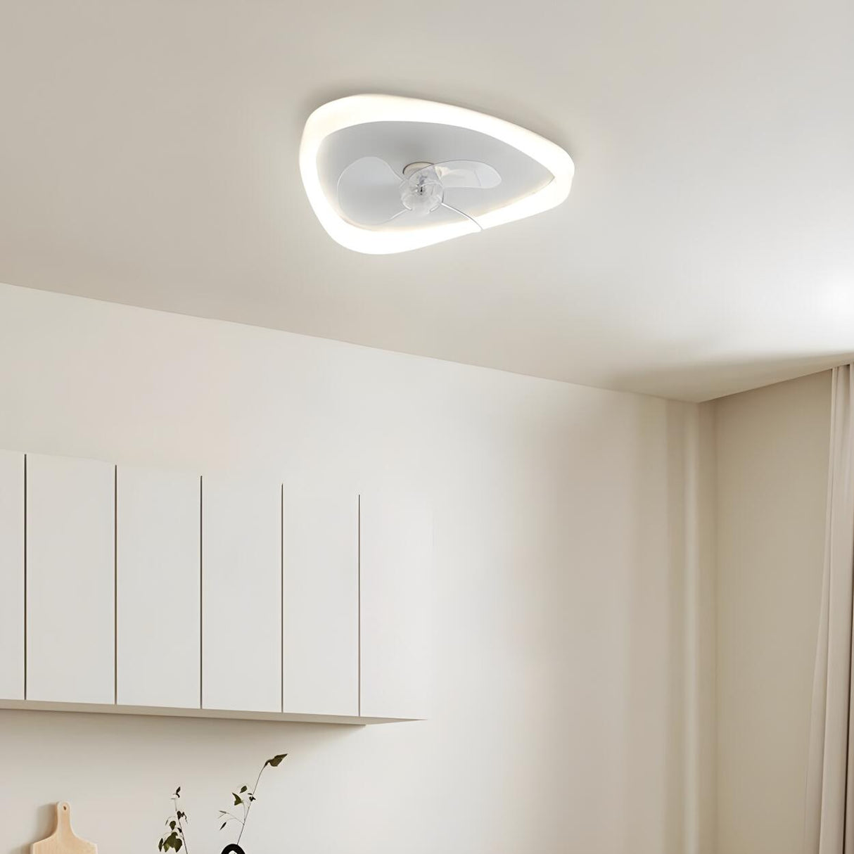 Modern White Triangular Flush Ceiling Fan with Light Image - 4