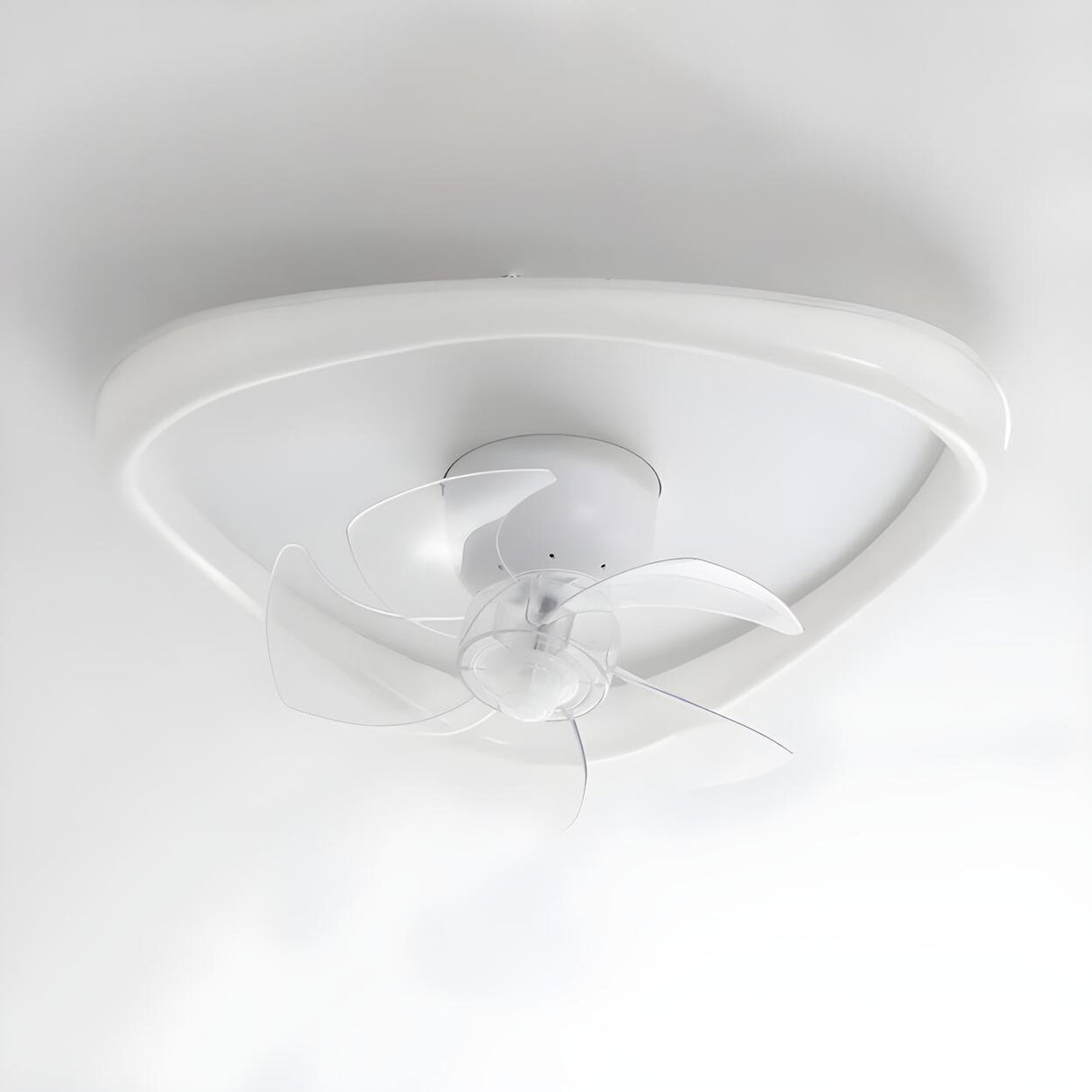 Modern White Triangular Flush Ceiling Fan with Light Image - 9