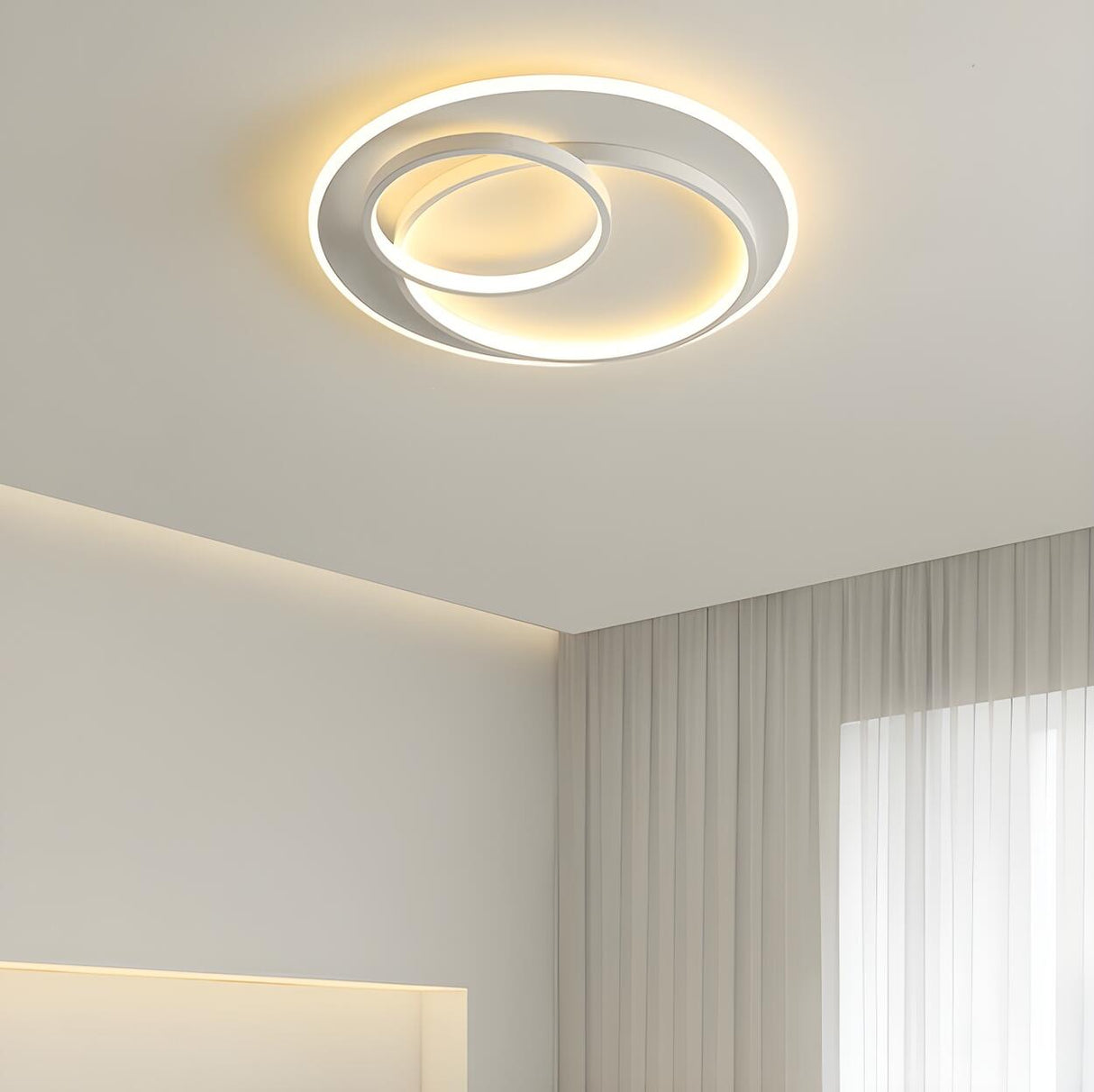 Modern White Triple Circle LED Flush Mount Ceiling Lamp Image - 3