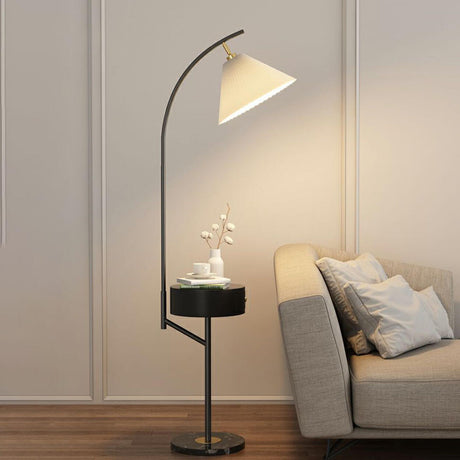 Modern White Umbrella Floor Lamp with Side Table Image - 1