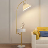 Modern White Umbrella Floor Lamp with Side Table Image - 3