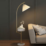 Modern White Umbrella Floor Lamp with Side Table Image - 5