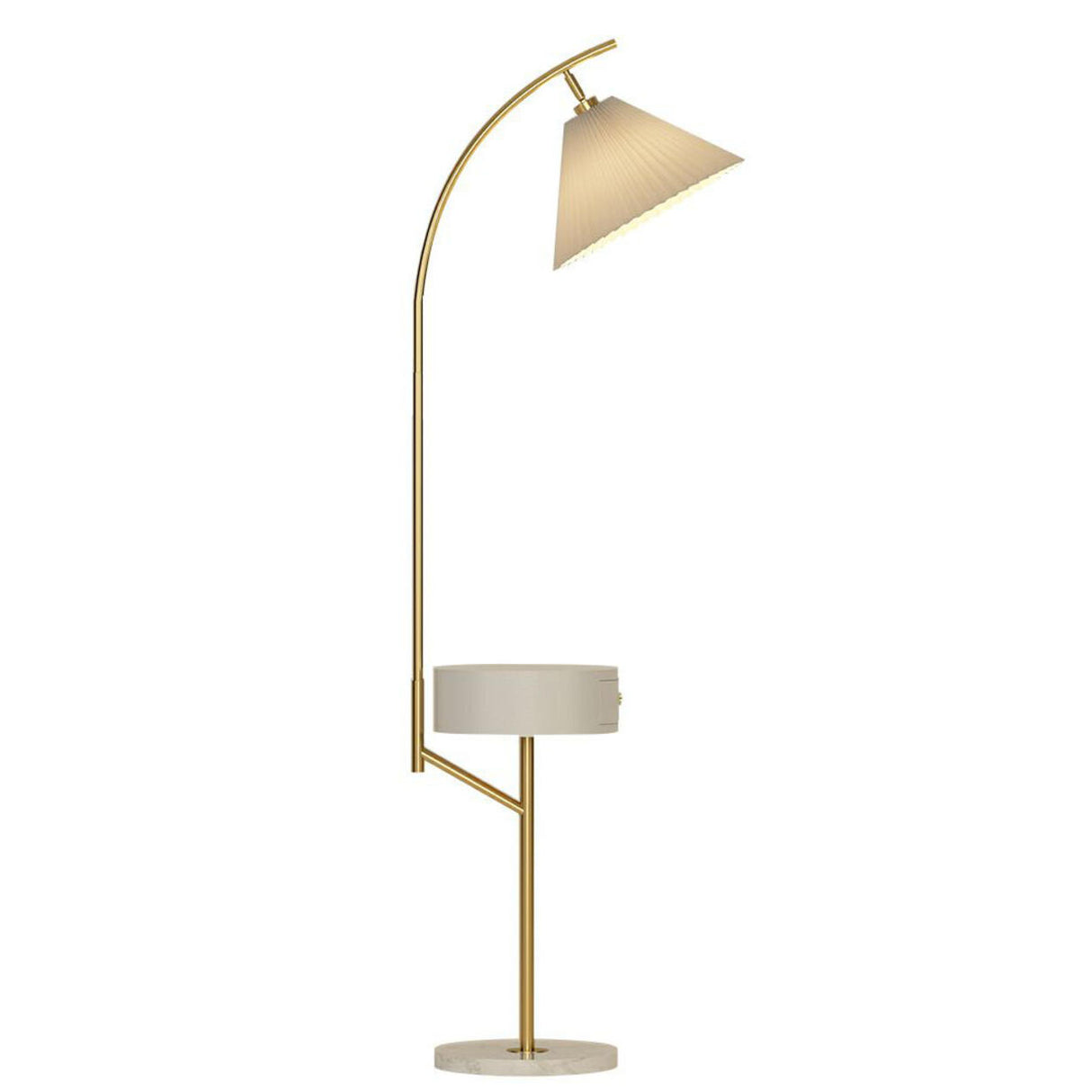 Modern White Umbrella Floor Lamp with Side Table Image - 7