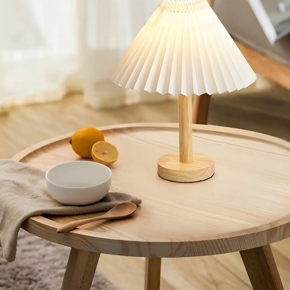 Modern White Umbrella-Shaped Wooden Bedside Table Lamp Image - 11