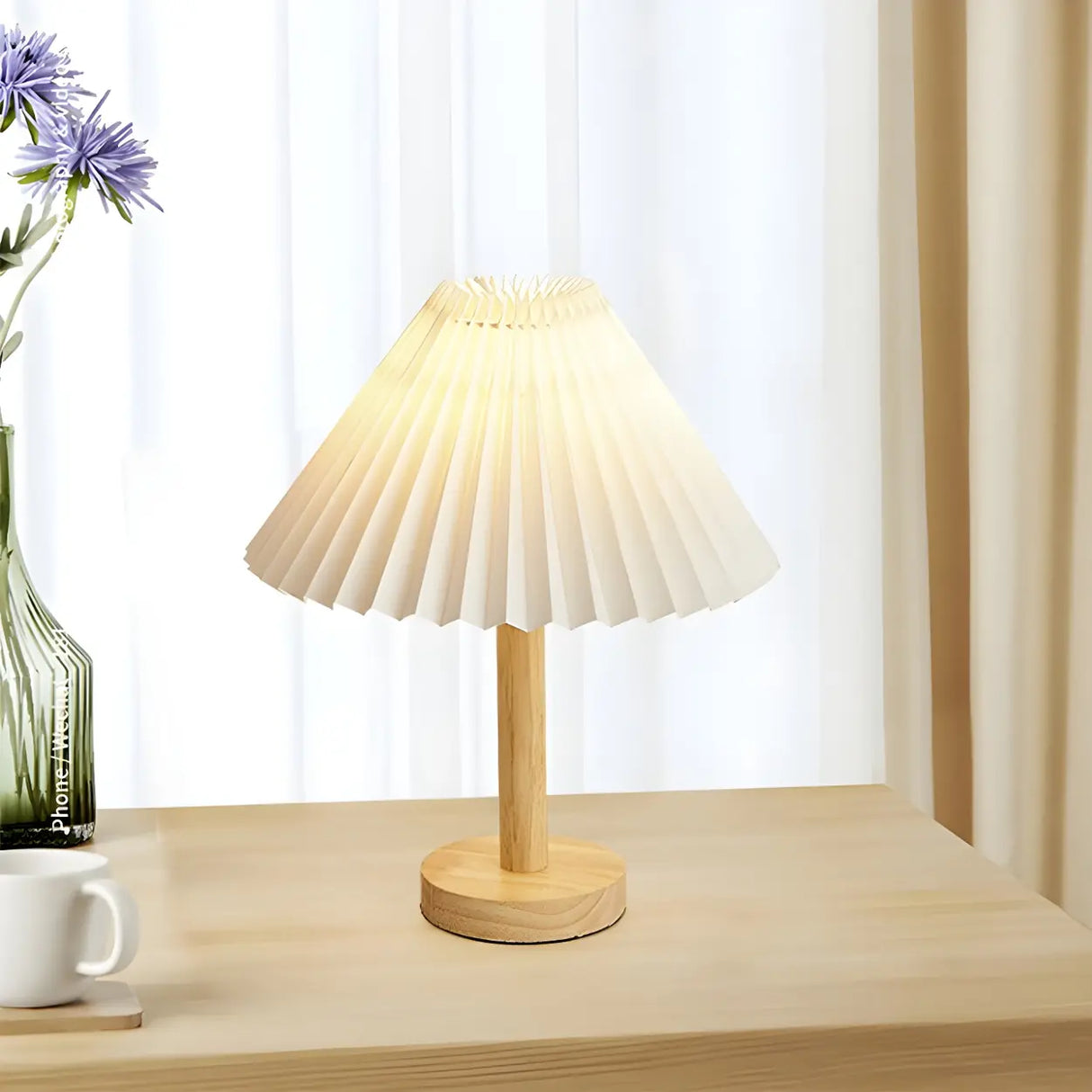 Modern White Umbrella-Shaped Wooden Bedside Table Lamp Image - 12