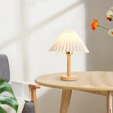 Modern White Umbrella-Shaped Wooden Bedside Table Lamp Image - 3