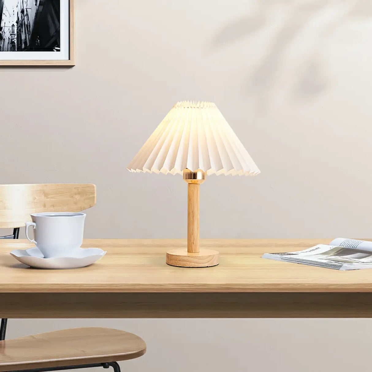 Modern White Umbrella-Shaped Wooden Bedside Table Lamp Image - 4