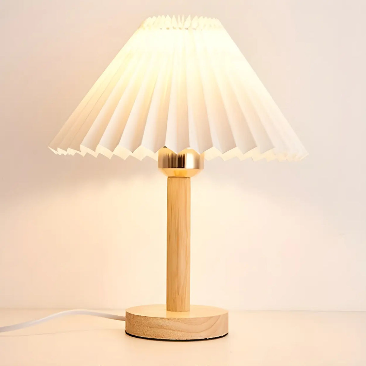 Modern White Umbrella-Shaped Wooden Bedside Table Lamp Image - 8