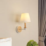 Modern White Wood and Fabric Wall Sconce Image - 1