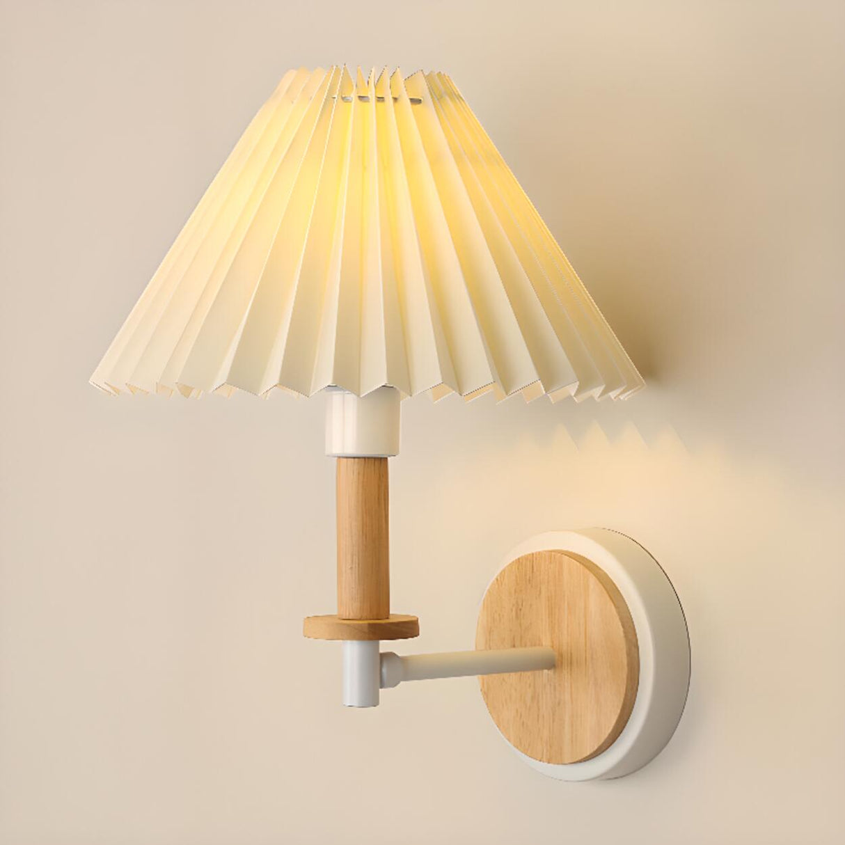 Modern White Wood and Fabric Wall Sconce Image - 11