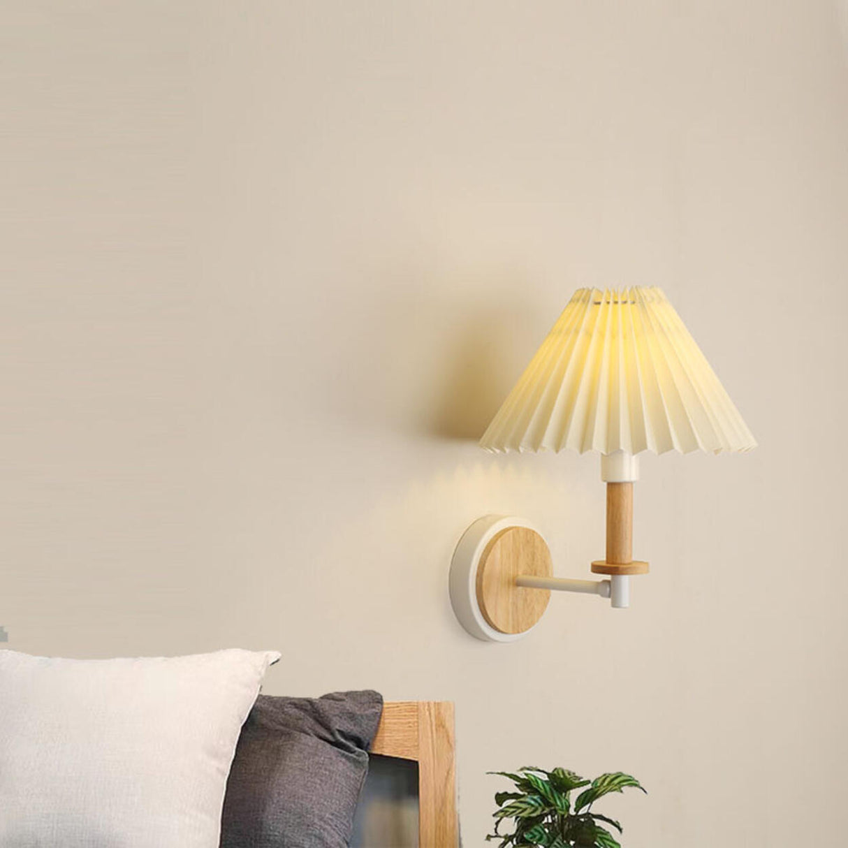 Modern White Wood and Fabric Wall Sconce Image - 5