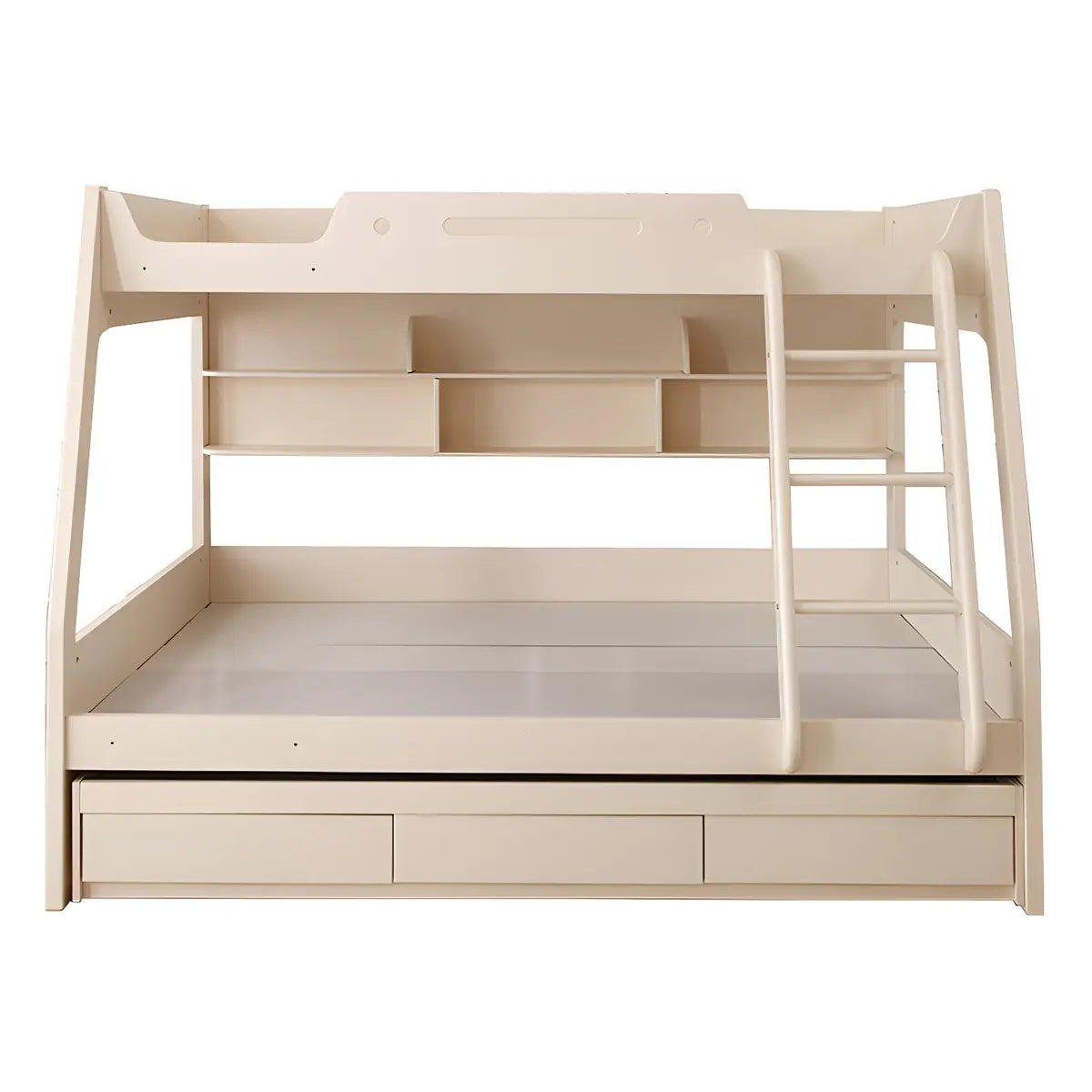 Modern White Wood Bunk Bed with Mattress and Drawers Image - 15