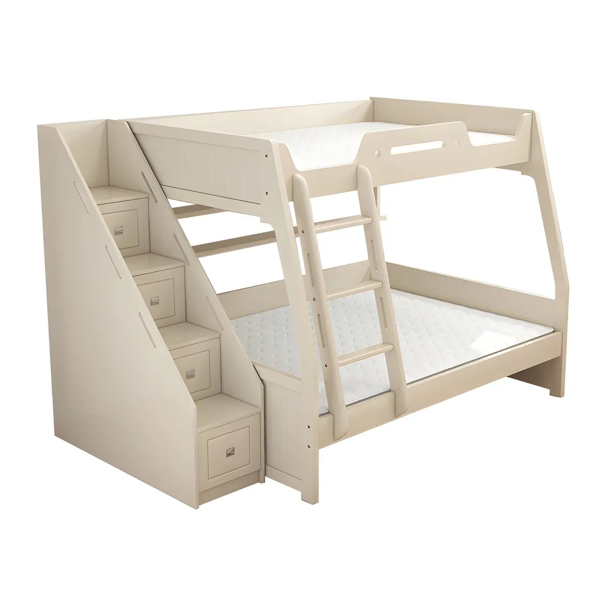 Modern White Wood Bunk Bed with Mattress and Drawers Image - 16