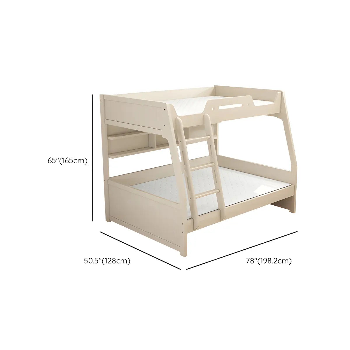 Modern White Wood Bunk Bed with Mattress and Drawers 