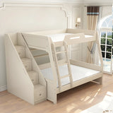 Modern White Wood Bunk Bed with Mattress and Drawers Image - 2