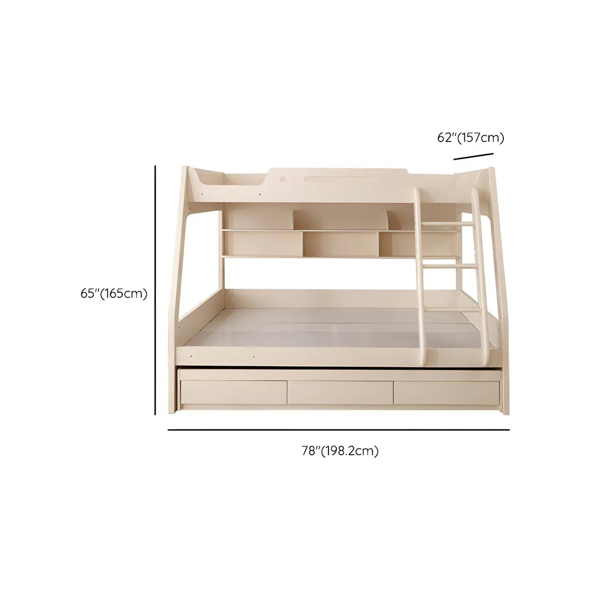 Modern White Wood Bunk Bed with Mattress and Drawers Image - 24