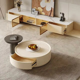 Modern White Wood Round Drawer Drum Nested Coffee Table Image - 10