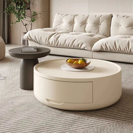 Modern White Wood Round Drawer Drum Nested Coffee Table Image - 2