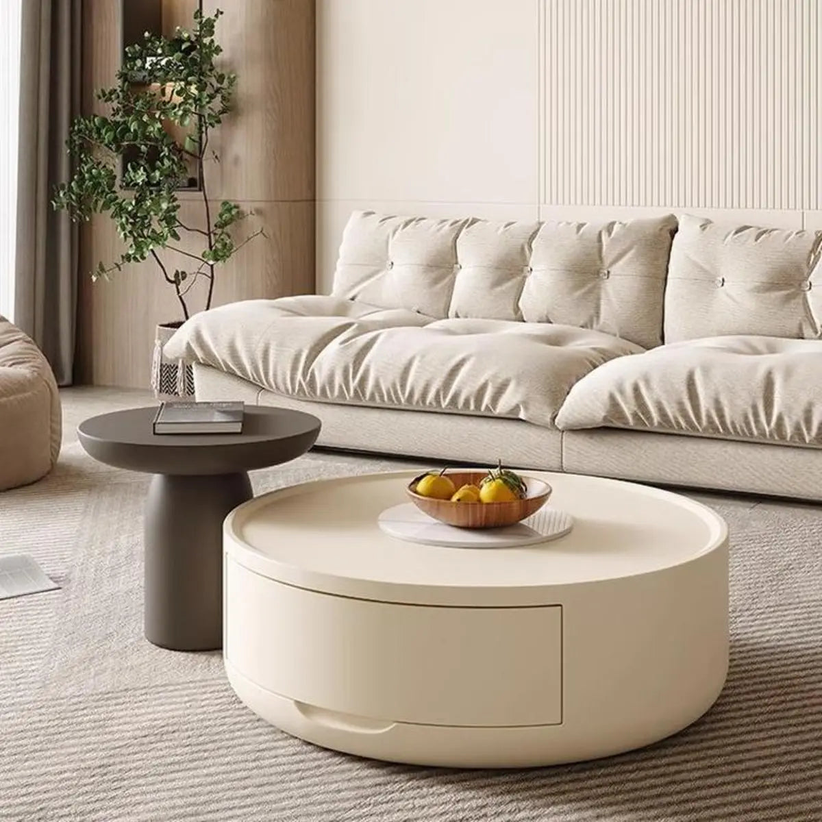 Modern White Wood Round Drawer Drum Nested Coffee Table Image - 4