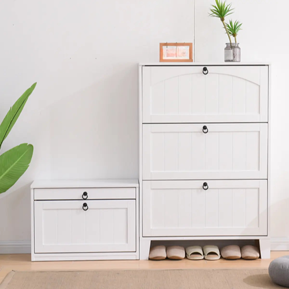 Modern White Wooden Wall-Mounted Shoe Cabinet Image - 1