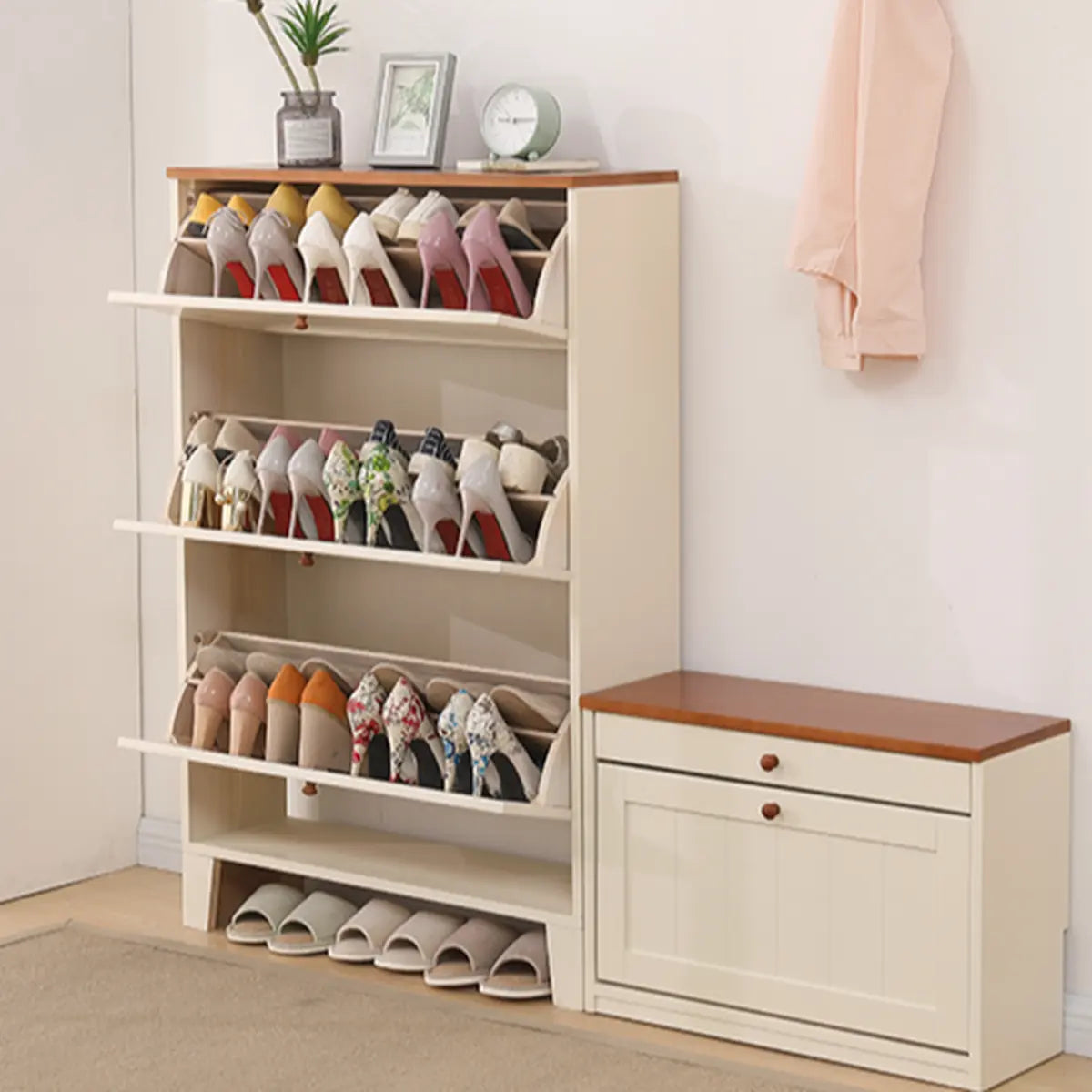 Modern White Wooden Wall-Mounted Shoe Cabinet Image - 10