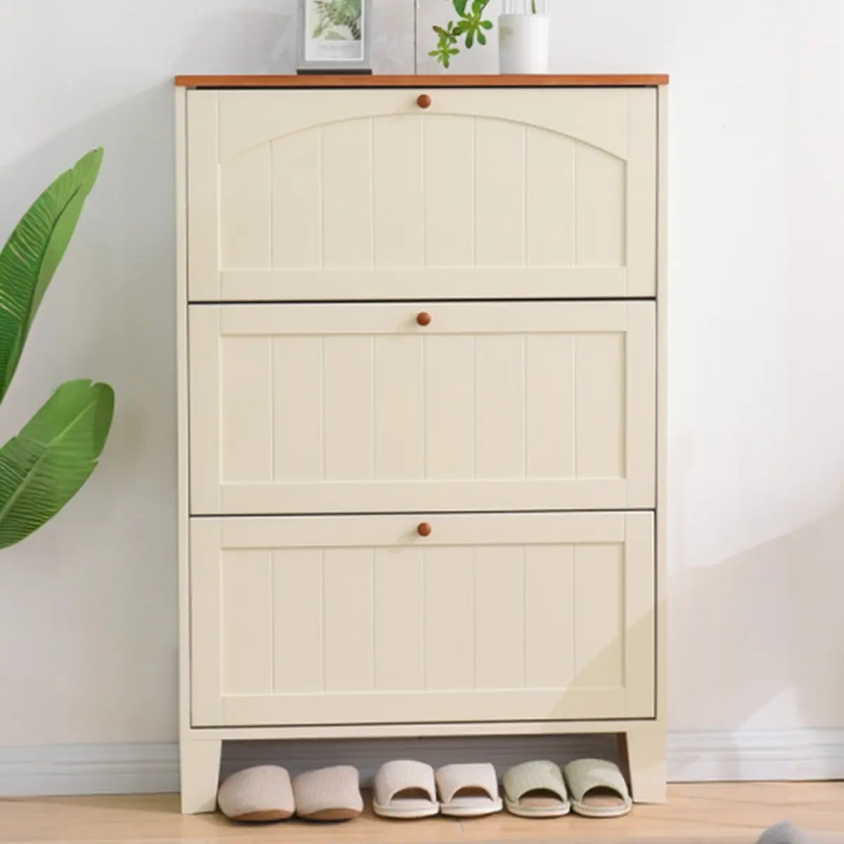 Modern White Wooden Wall-Mounted Shoe Cabinet Image - 4