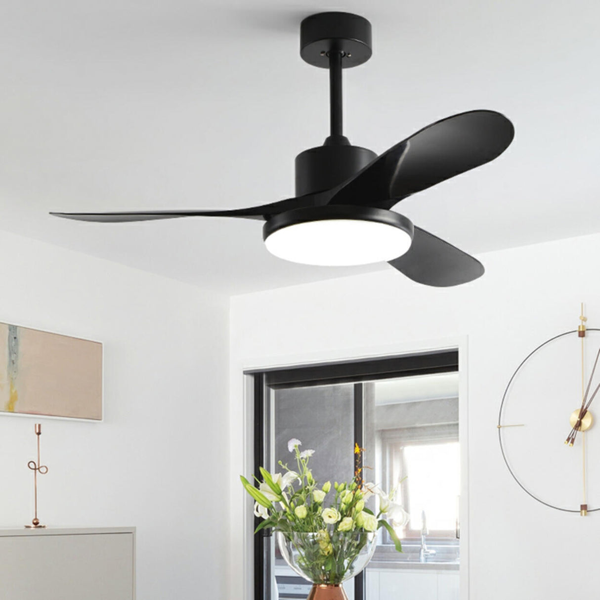 Modern Wood 3 Blade Standard Ceiling Fan with LED Light Image - 15