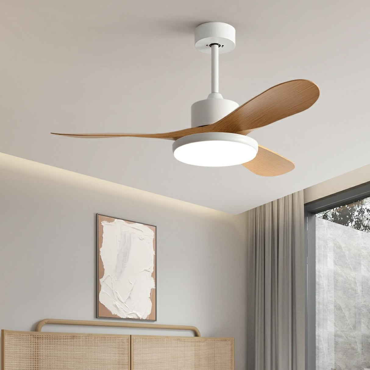 Modern Wood 3 Blade Standard Ceiling Fan with LED Light Image - 2