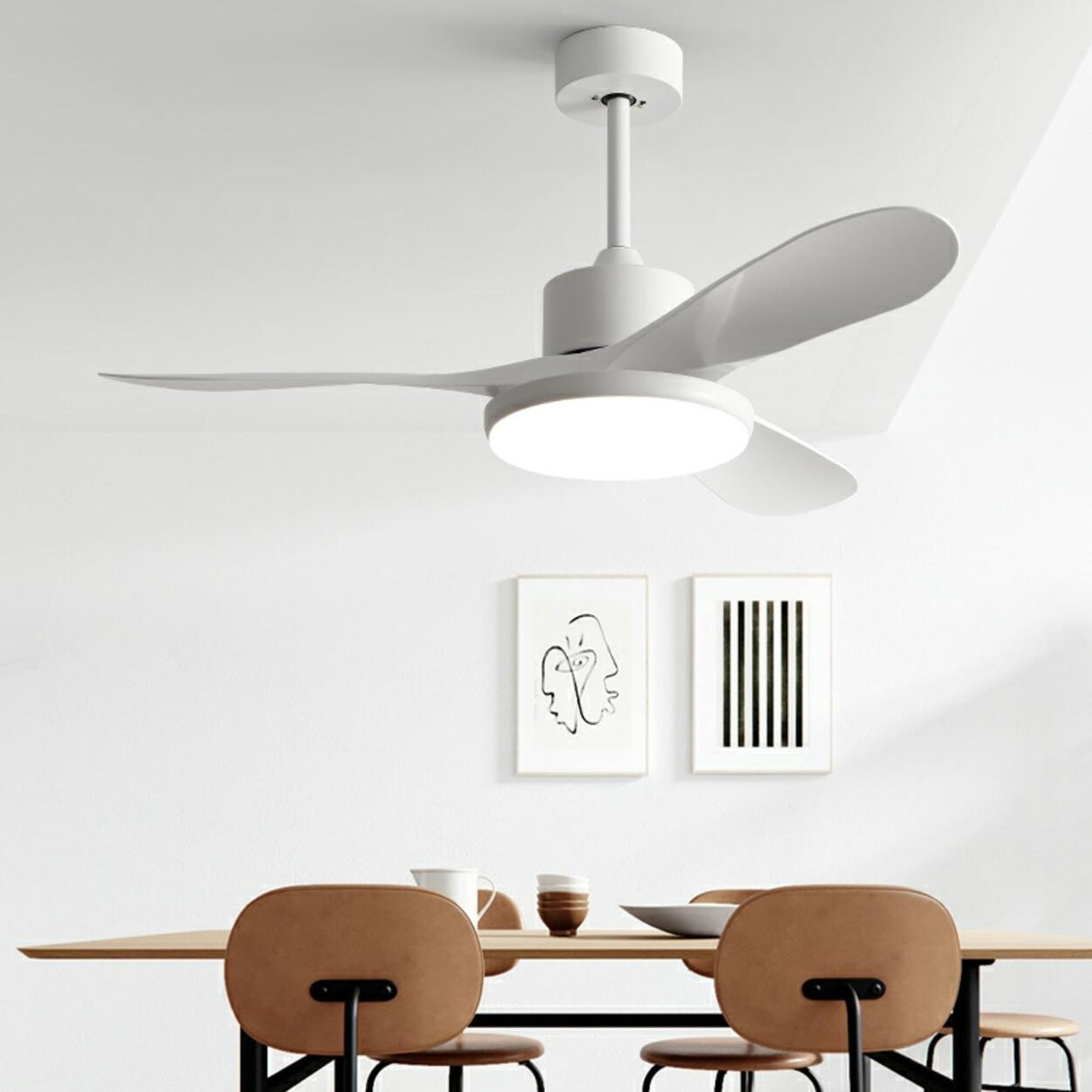 Modern Wood 3 Blade Standard Ceiling Fan with LED Light Image - 3