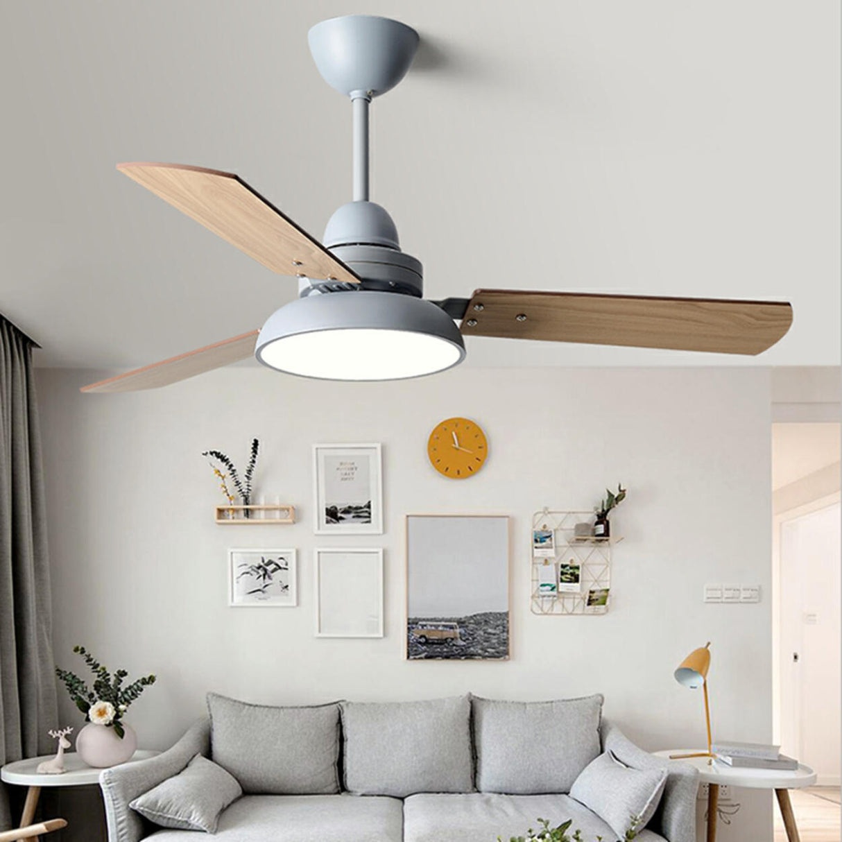 Modern Wood 3 Blades Standard Remote Ceiling Fan Light Image - 6