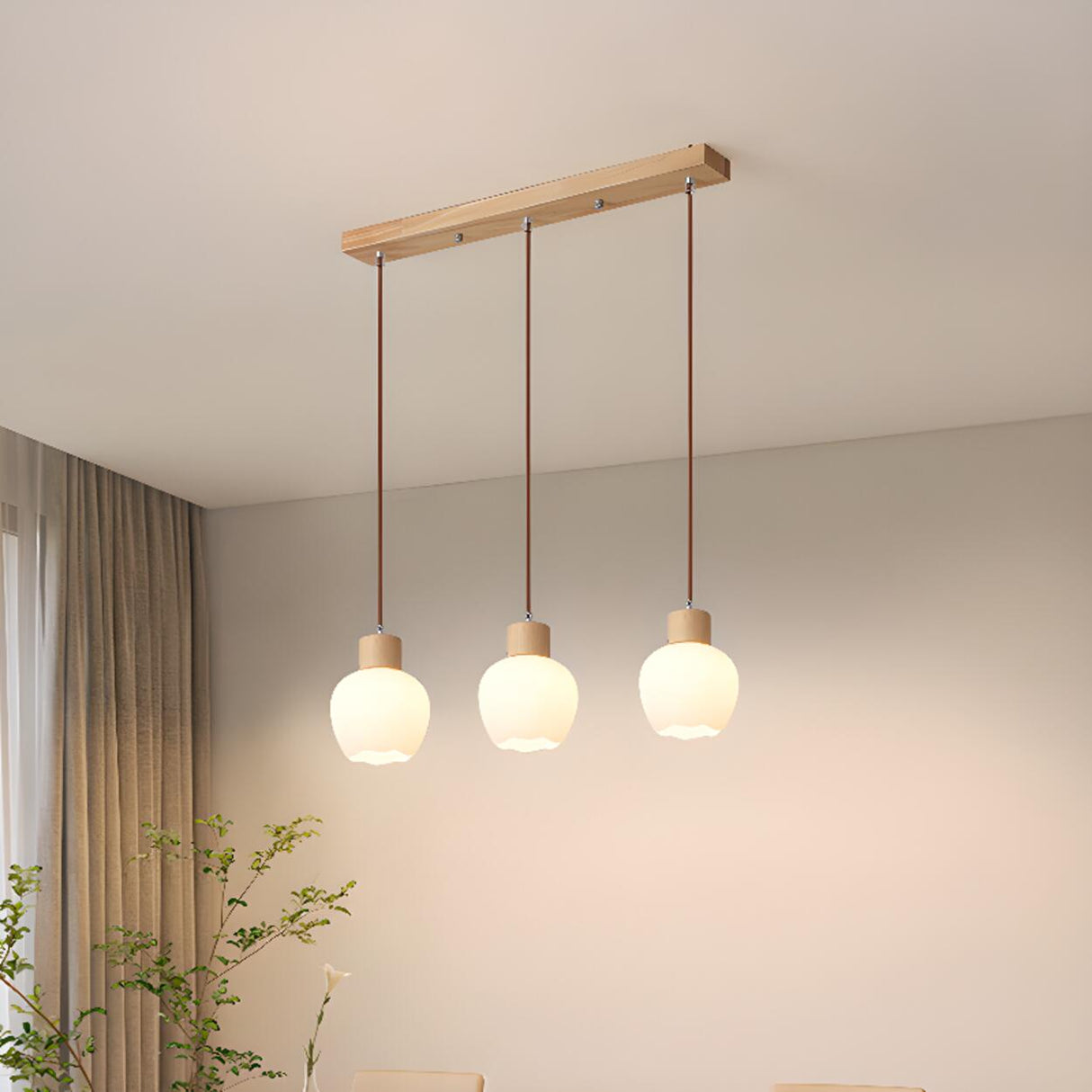 Modern Wood 3-Light Glass Globe Island Pendant Light Image - 1