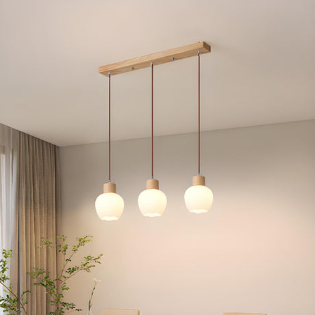 Modern Wood 3-Light Glass Globe Island Pendant Light Image - 1