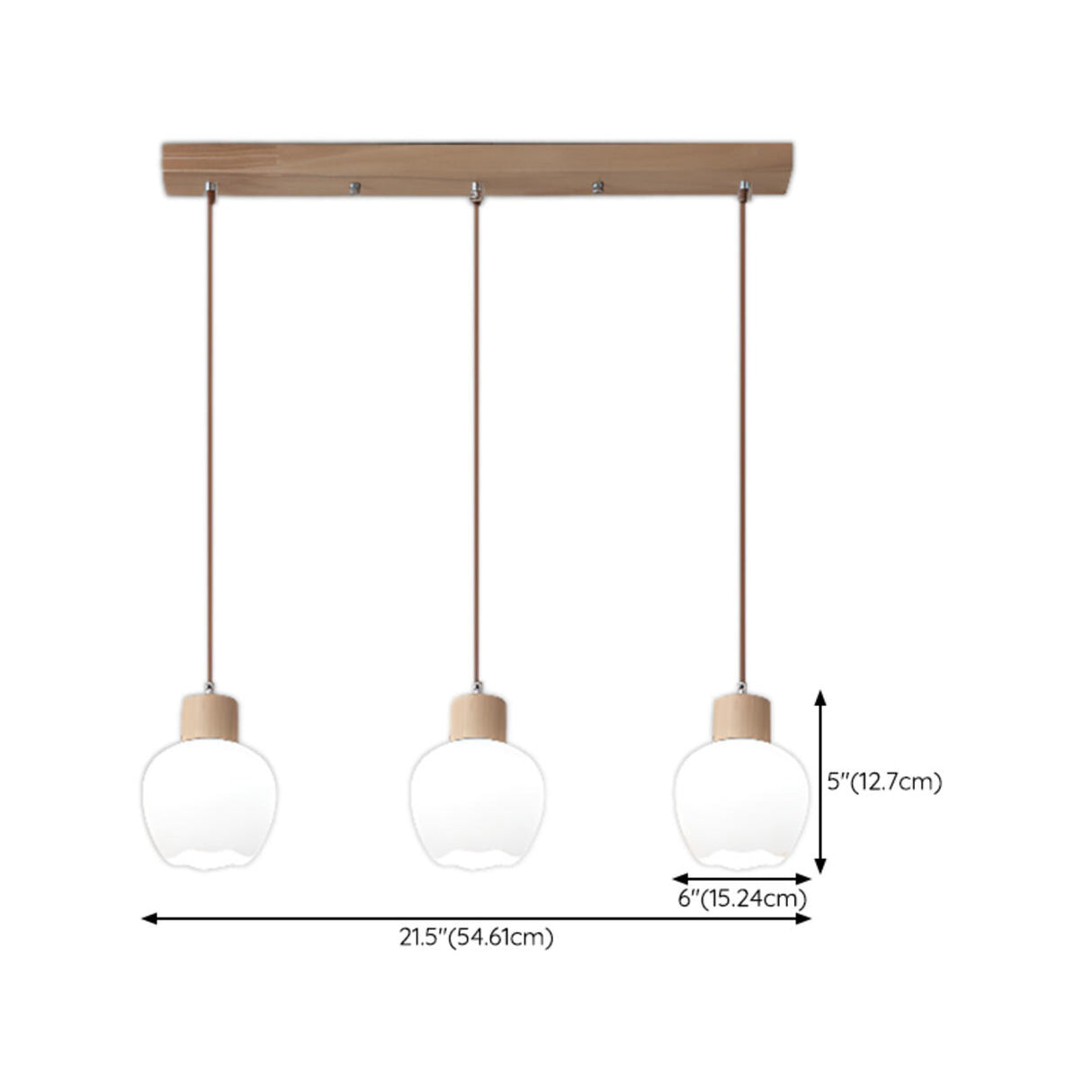 Modern Wood 3-Light Glass Globe Island Pendant Light 