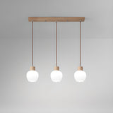 Modern Wood 3-Light Glass Globe Island Pendant Light Image - 2