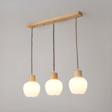 Modern Wood 3-Light Glass Globe Island Pendant Light Image - 5