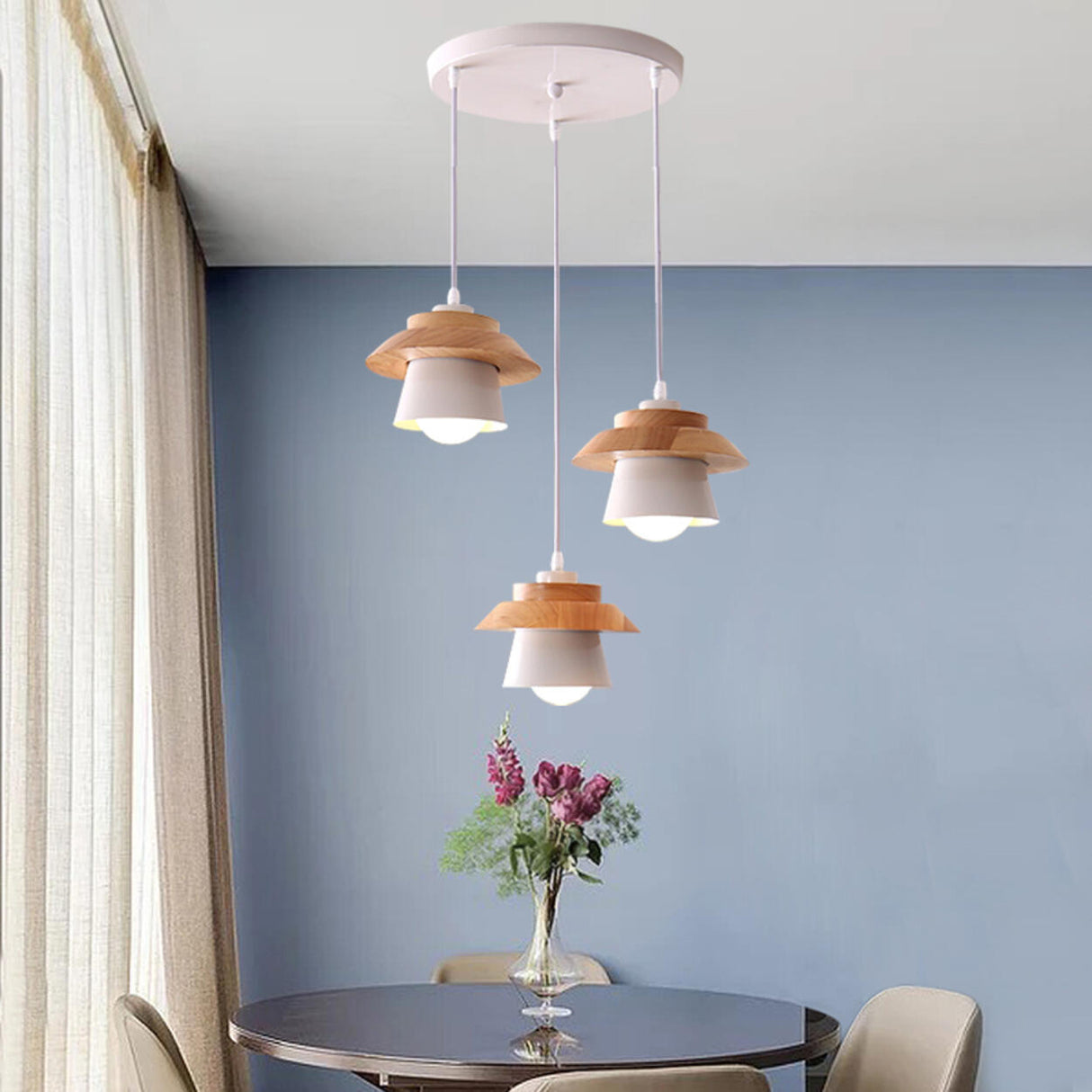 Modern Wood Accent Geometric Dining Room Pendant Lights Image - 1