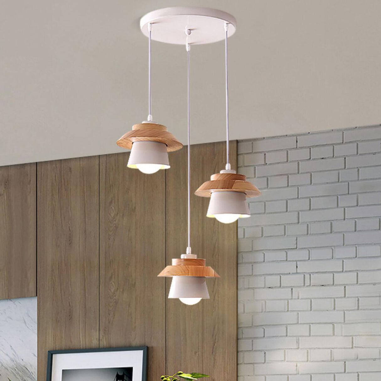 Modern Wood Accent Geometric Dining Room Pendant Lights Image - 11