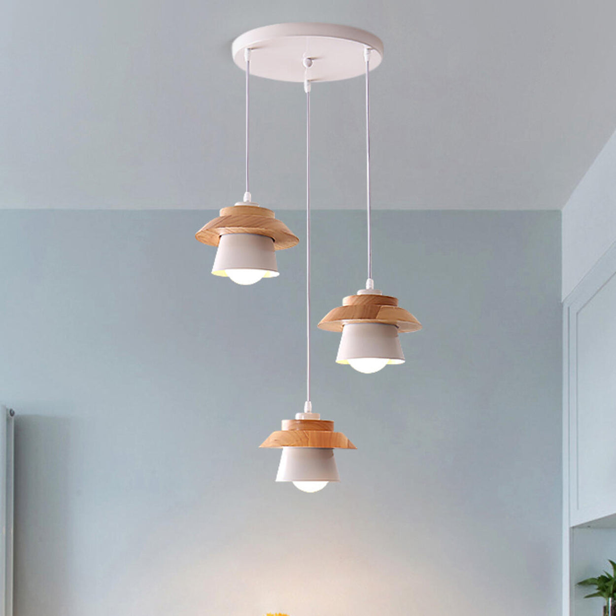 Modern Wood Accent Geometric Dining Room Pendant Lights Image - 8